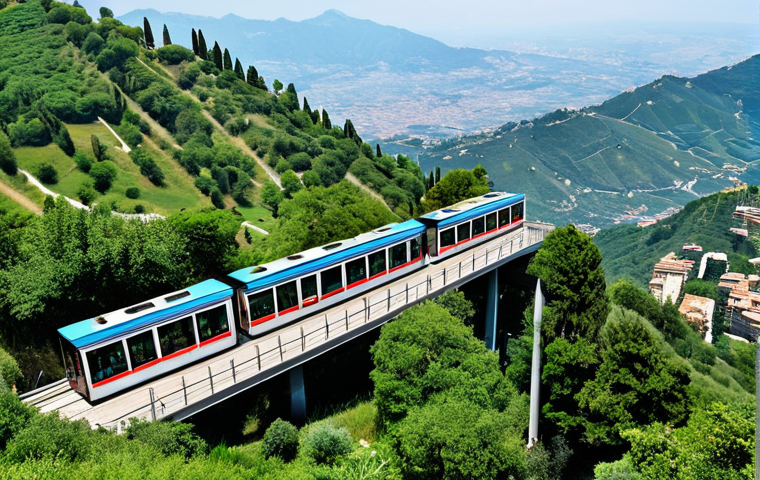 **Prompt:** "A scenic view of the San Marino funicular ascending Mount Titano, surrounded by lush green hills, fully clothed tourists inside enjoying the panoramic vista, appropriate content, safe for work, perfect anatomy, correct proportions, professional travel photography, high quality, family-friendly."