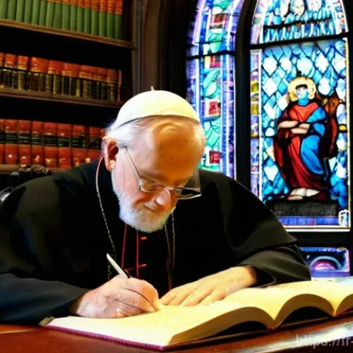 Home 23 산마리노의 법률 시스템과 바티칸 비교 - Vatican City: The Illuminated Path of Canon Law**
**Prompt:** A serene, elderly cleric, with a kind...