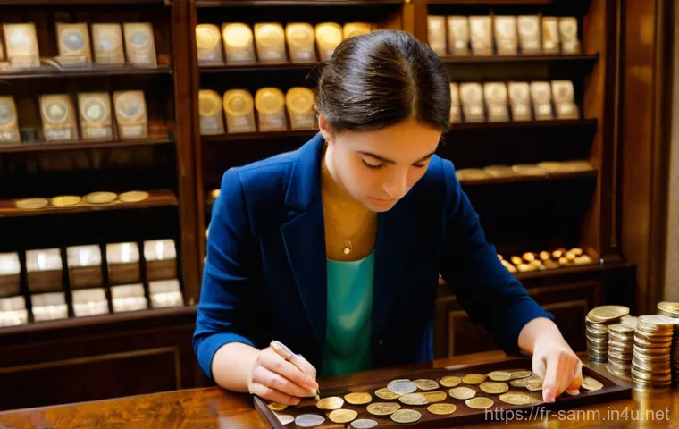 산마리노 화폐 및 유로 사용 여부 - **Prompt:** A discerning numismatist, a young woman in her late teens or early twenties, dressed in ...