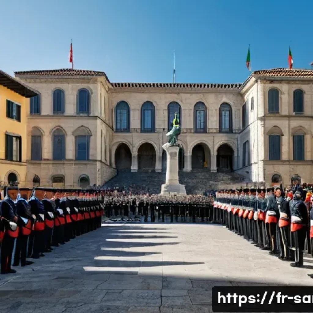 산마리노에서 유명한 정치가 및 리더 - ) Photorealistic wide-angle scene of the Investiture ceremony in Piazza della Libertà, San Marino — ...