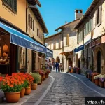Home 20 산마리노에서의 쇼핑 정보 - A charming historic street in San Marino lined with quaint artisan shops displaying colorful handmad...