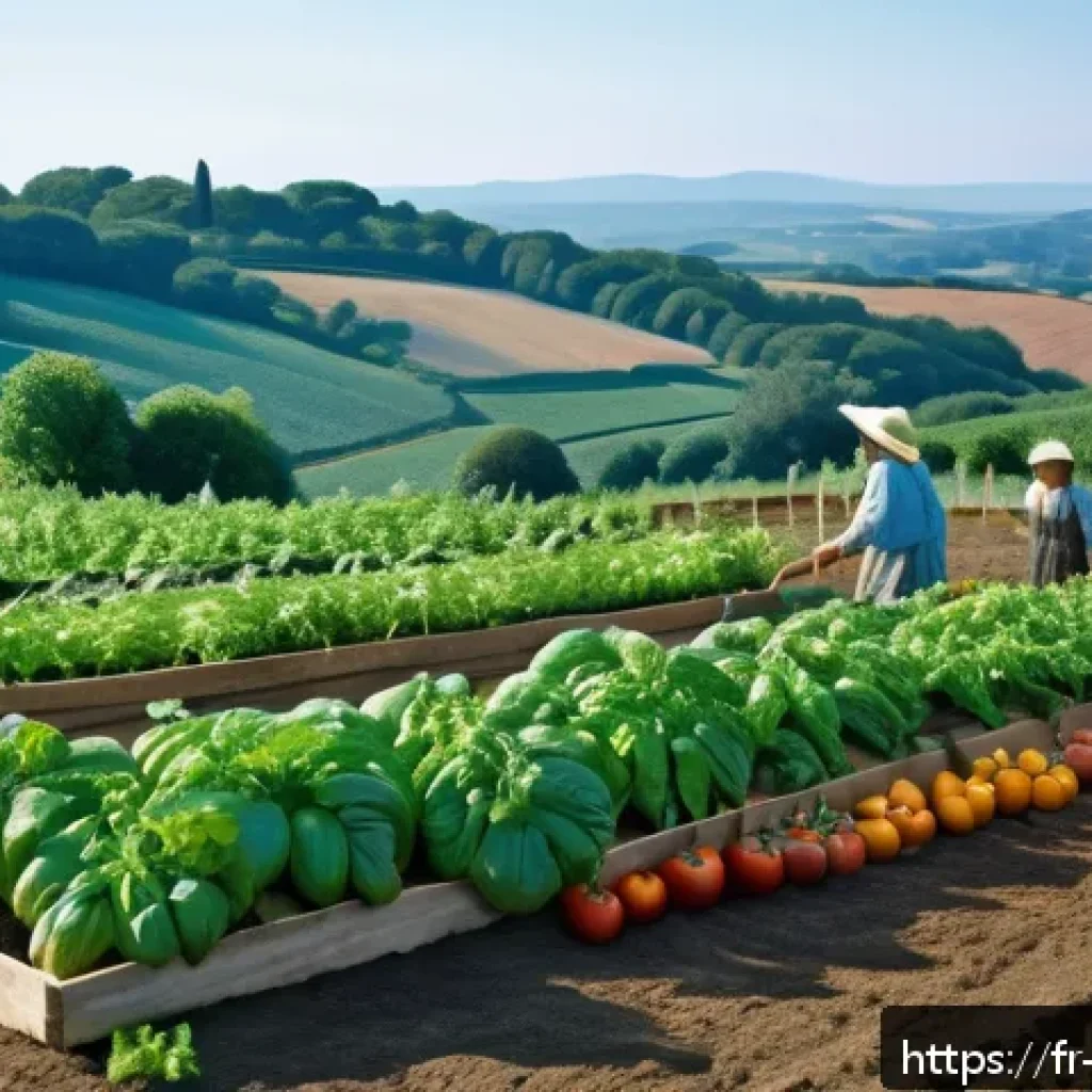 산마리노에서 경험할 수 있는 농장 체험 - A serene traditional Saint-Marinese farm scene during harvest season, showing a diverse vegetable ga...